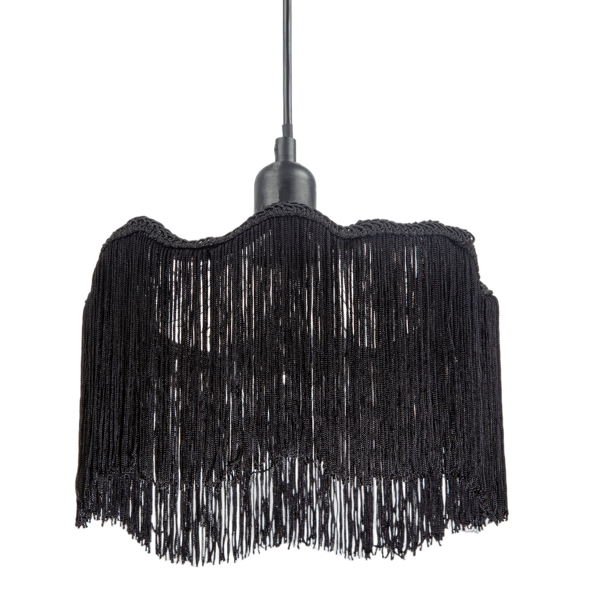 Striking Black Fringed Smoked Glass Pendant Shade with Long Tassels Image 5
