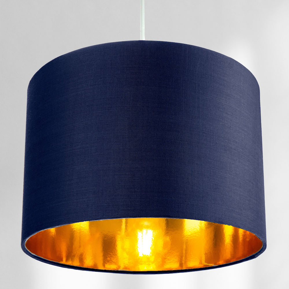 Contemporary Blue Cotton 10" Table/Pendant Lamp Shade with Shiny Copper Inner Image 7