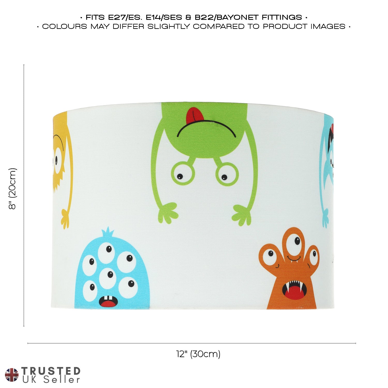 Funny Monsters Kid's Lamp Shade with Sky Blue Inner and Multi Colour Monsters Image 7