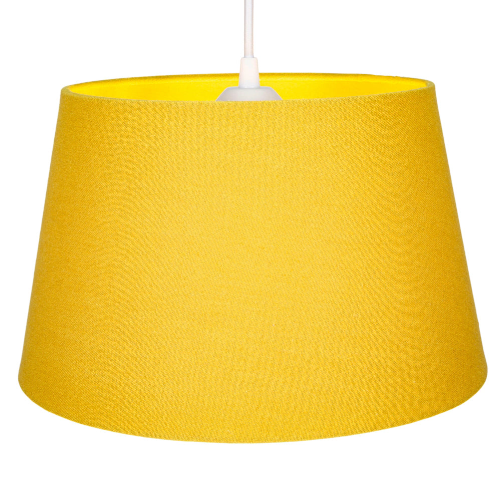 Traditional 30cm Mustard Ochre Linen Fabric Drum Table/Pendant Shade 60w Maximum Image 2