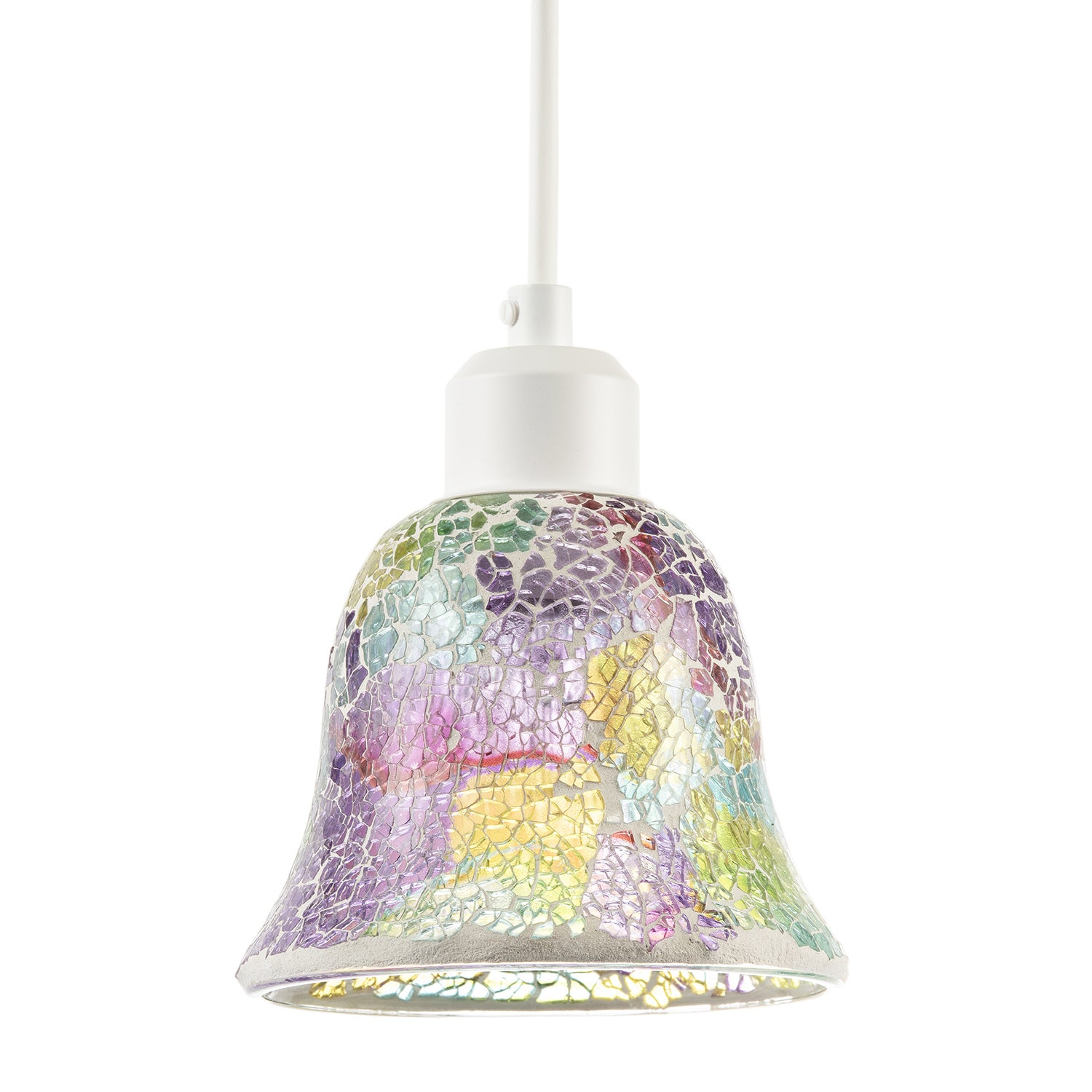Multi-Colour Iridescent Crackle Mosaic Bell Pendant Lighting Shade Image 1