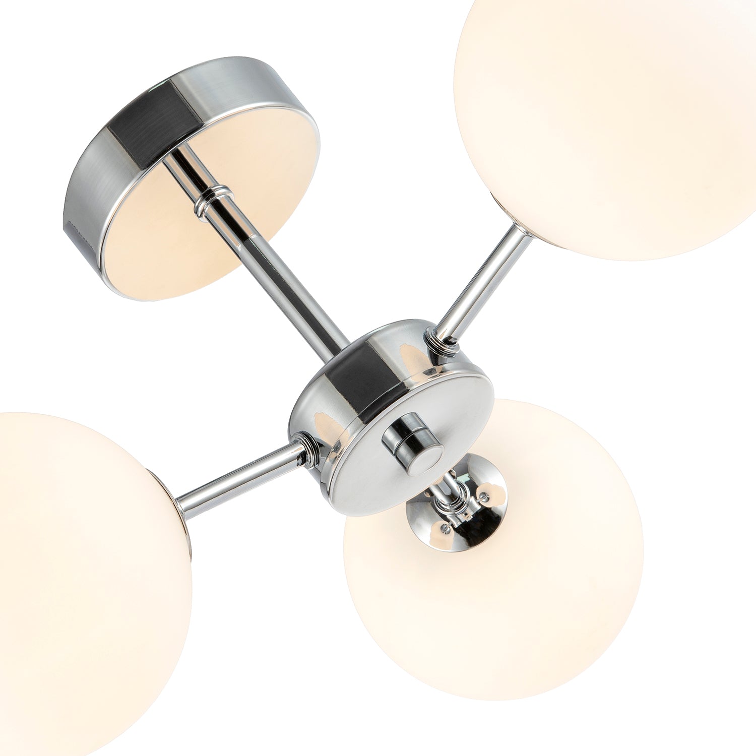 Contemporary Polished Chrome Ceiling Lamp with Opal Globe Glass Shades Image 8