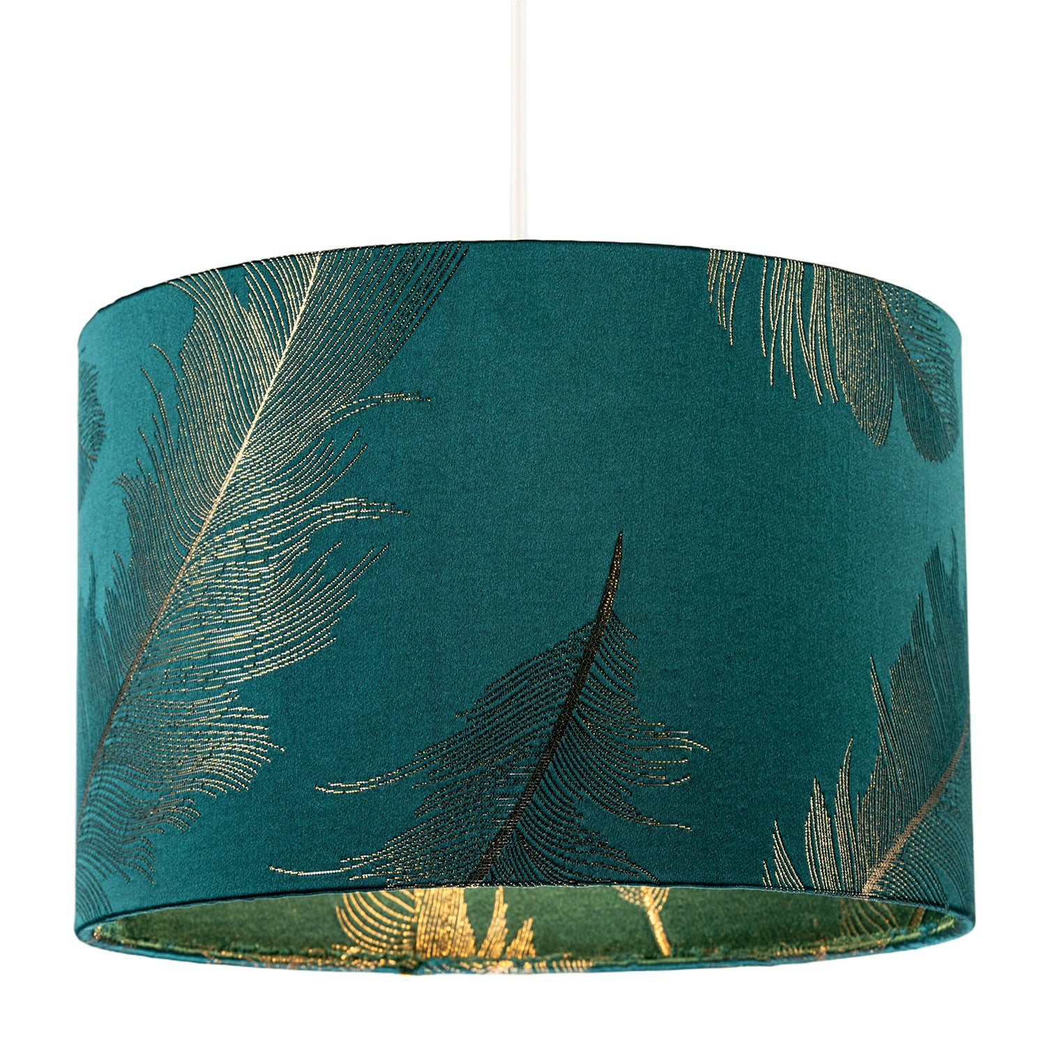 Dark Emerald Green Cotton Jacquard Shade with Gold Foil Fern Design Image 2