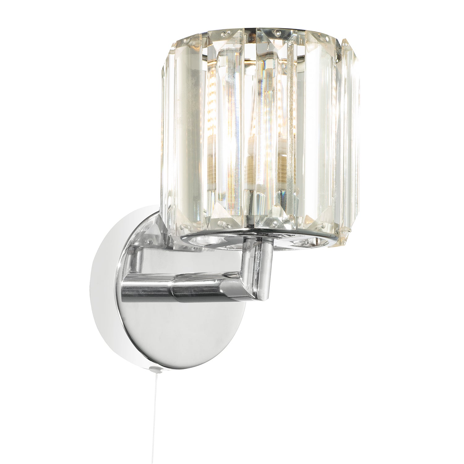 Modern Chrome Bathroom Light Fitting with Clear Glass Prisms and Pull Switch Image 3