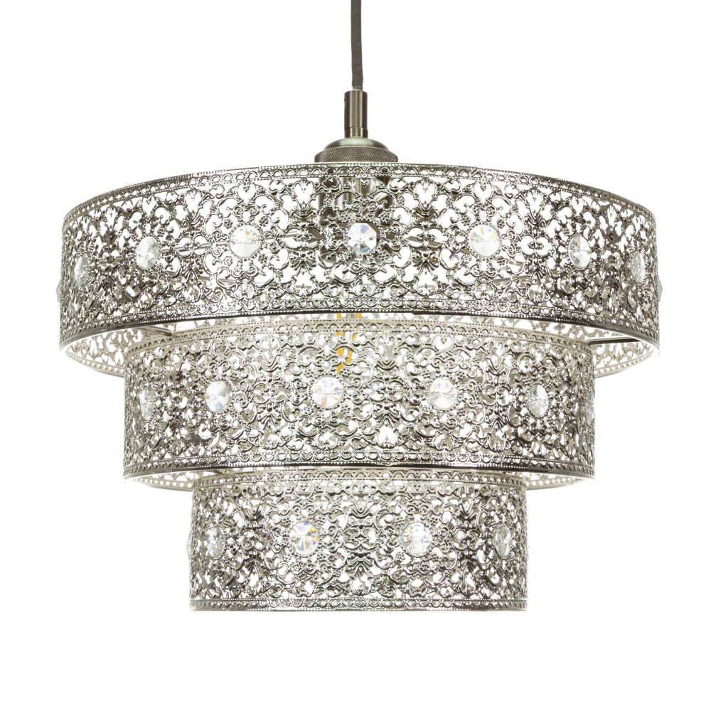 Polished Silver Acrylic Gem Moroccan Style Triple Tier Pendant Lighting Shade Image 1