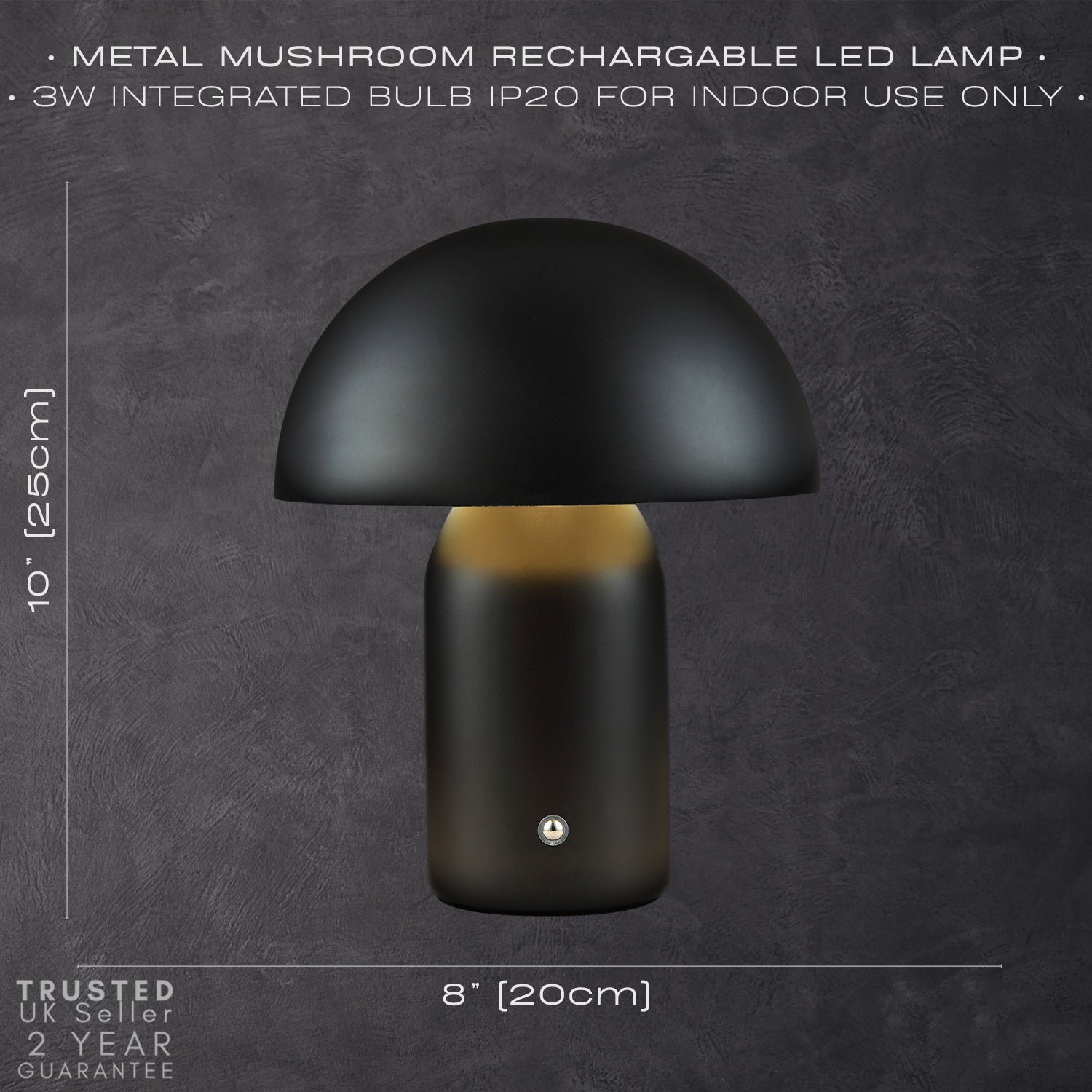 Modern Rechargeable Mushroom Table Lamp in Mat Black with Touch Dimmer Button Image 7