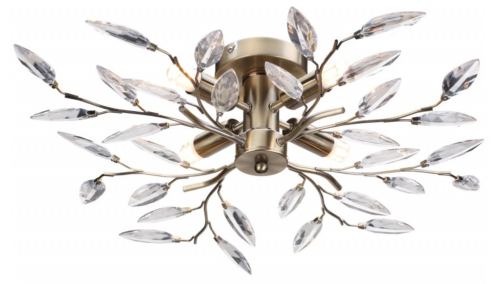 Modern Birch 4 Light Semi Flush Antique Brass Ceiling Light Clear Leaves