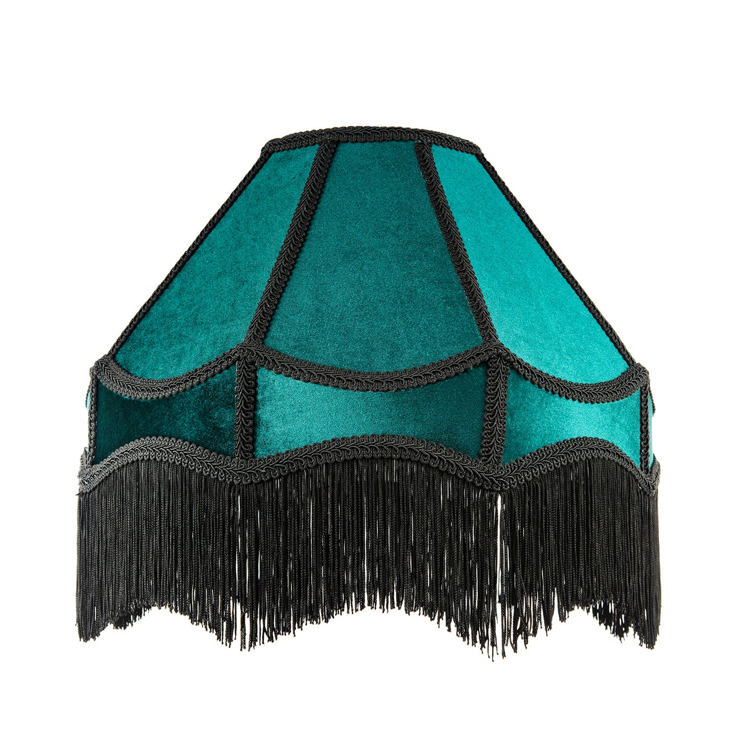 Traditional Victorian Empire 40cm Lamp Shade in Dark Emerald Velvet with Tassels Image 1