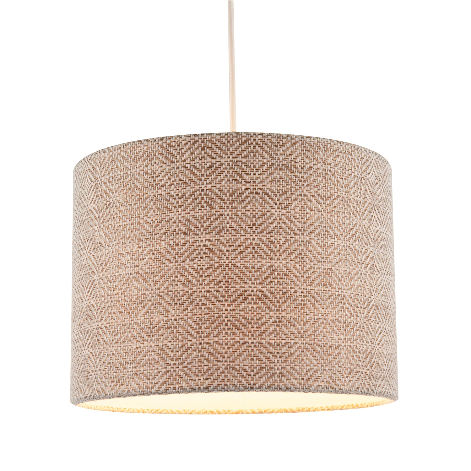 Unique Aztec Designed Drum Lamp Shade in Dark Taupe and White Linen Image 2