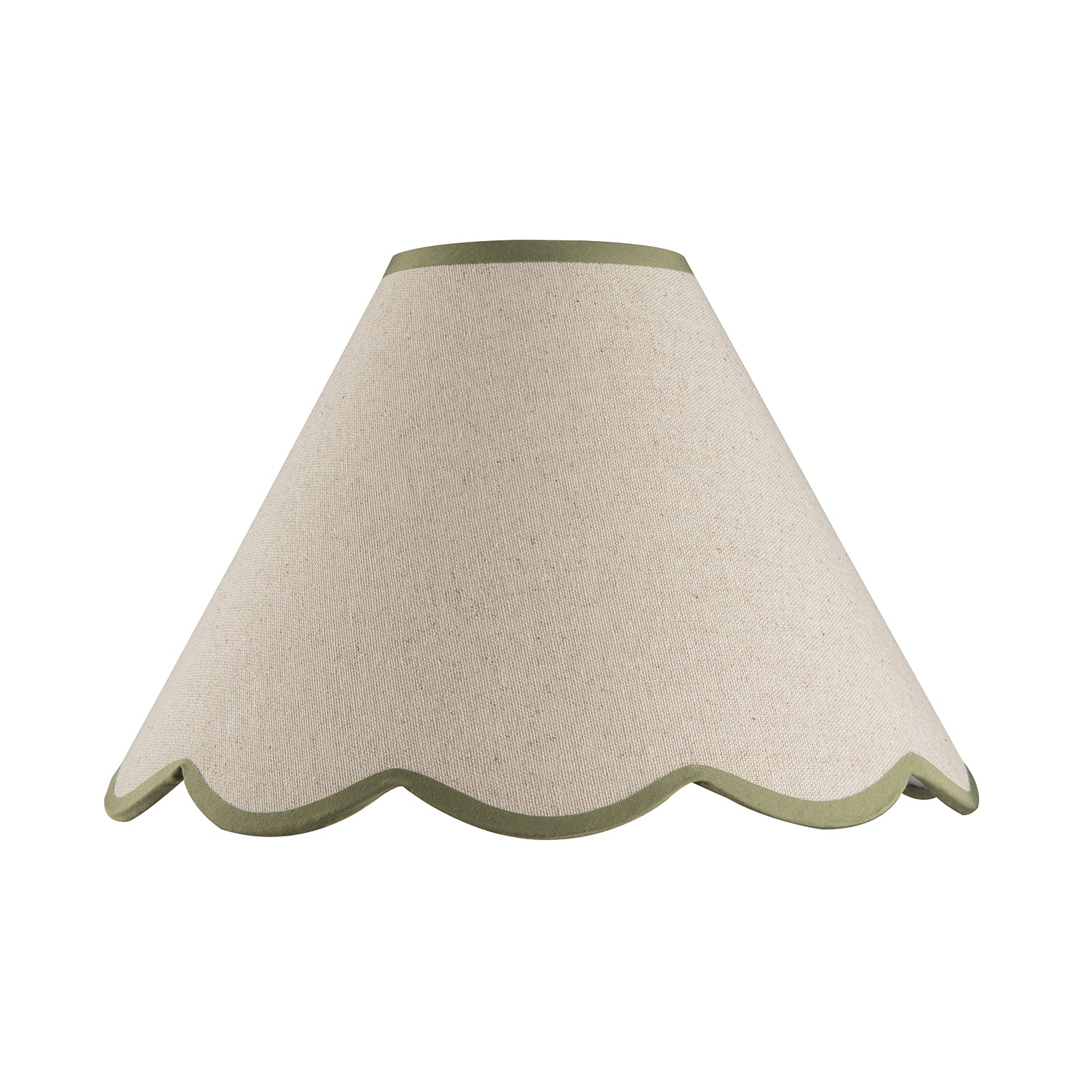 Scallop Edge Natural Textured Linen Coolie Lamp Shade with Olive Trims Image 5
