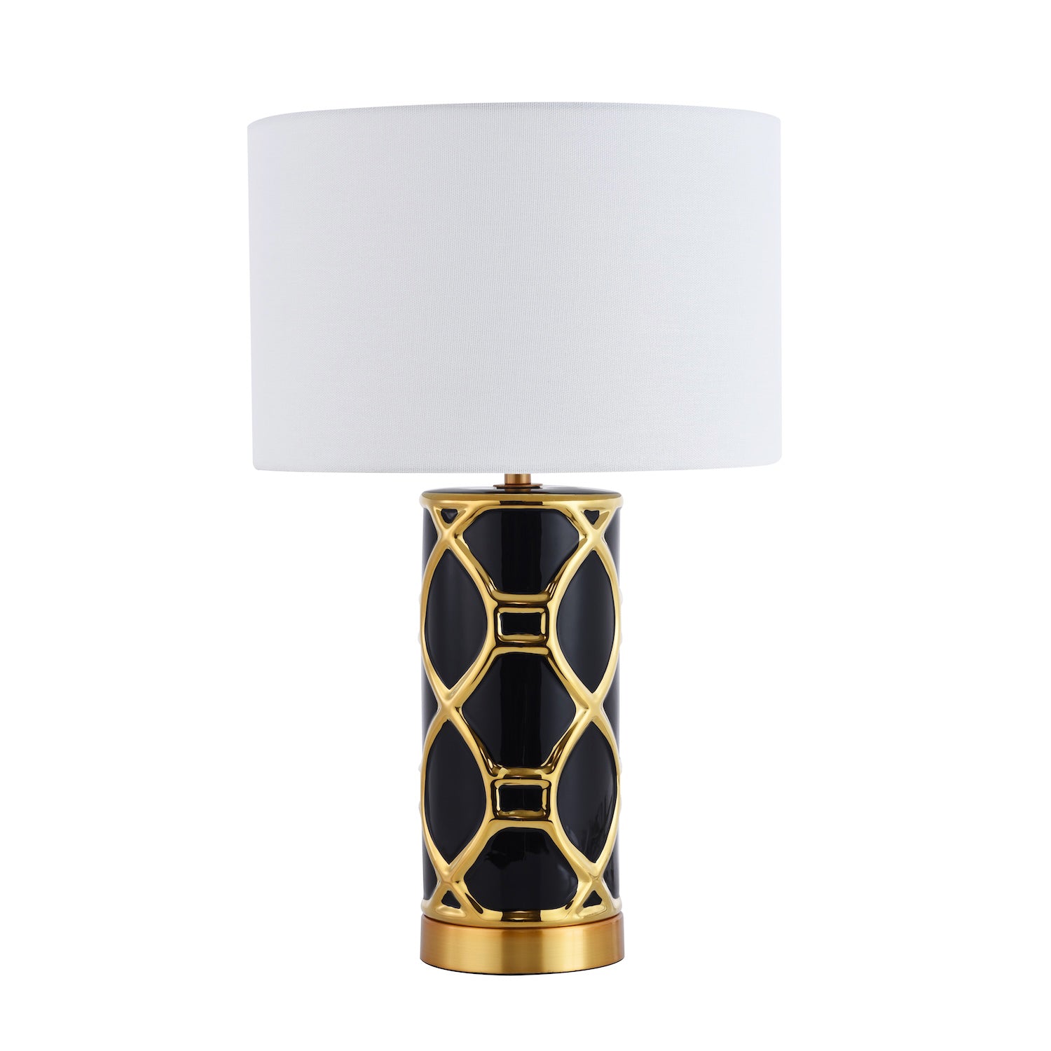 Stylish Dark Navy Midnight Blue Gloss and Polished Gold Ceramic Table Light Base Image 4