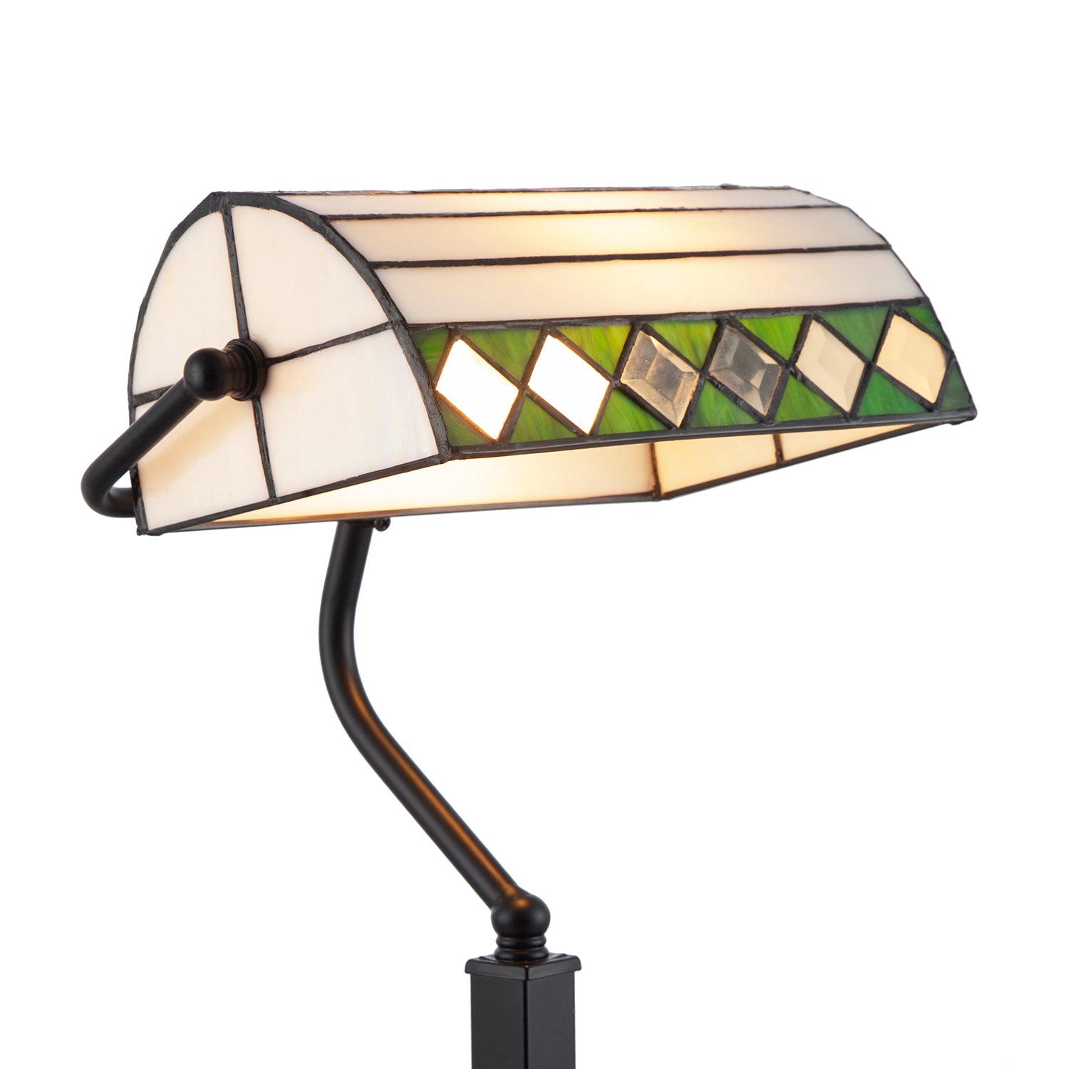 Designer Handmade Tiffany Bankers Lamp with Green and White Adjustable Shade Image 5