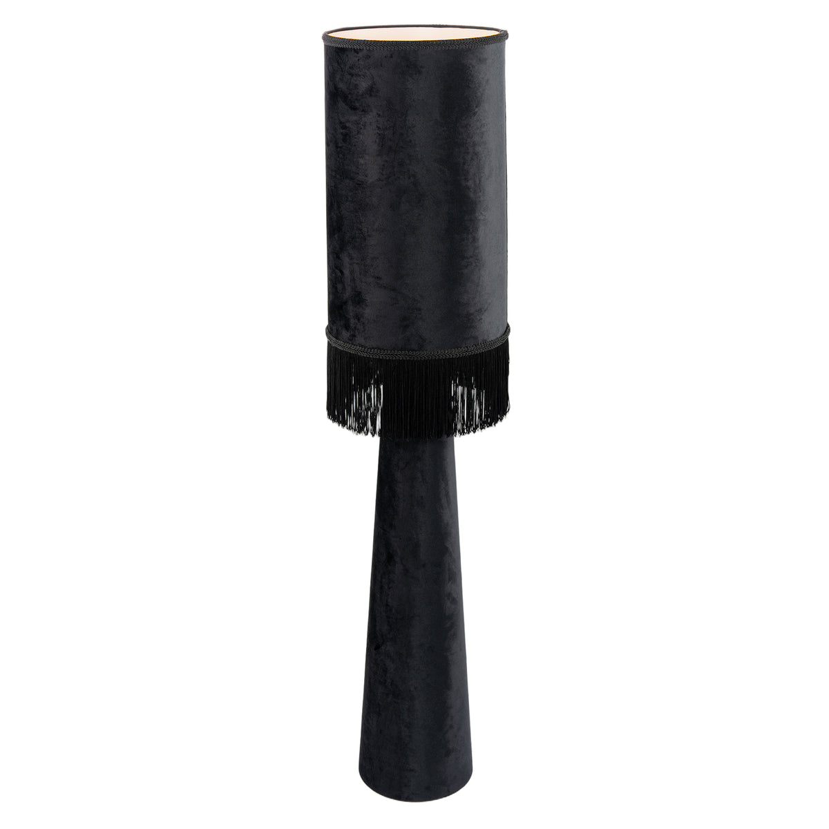 Vintage Black Velvet Fabric Floor Lamp with Victorian Trim and Tassels Image 2