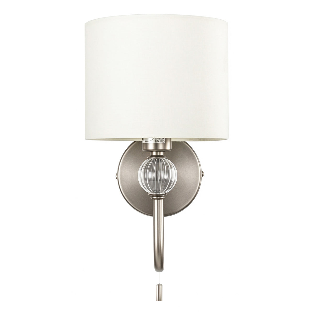 Sleek Bedside Wall Light in Satin Nickel with Pull Switch and Shade Image 4