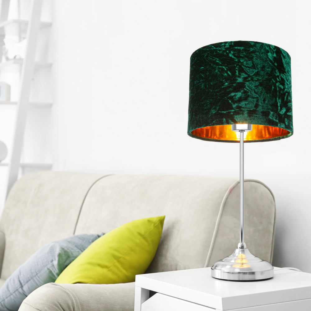 Modern Green Crushed Velvet 8" Table/Pendant Lampshade with Shiny Copper Inner Image 4