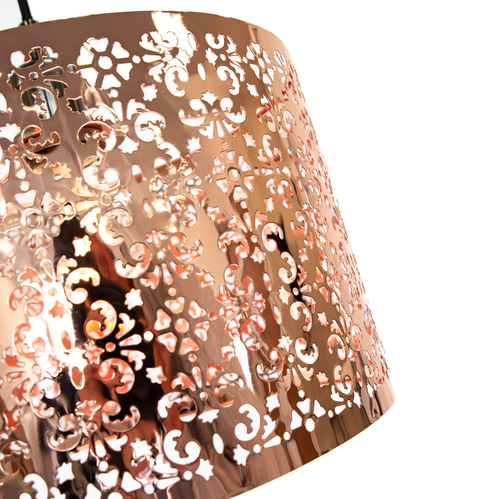 Marrakech Designed Shiny Copper Metal Pendant Light Shade with Floral Decoration Image 3