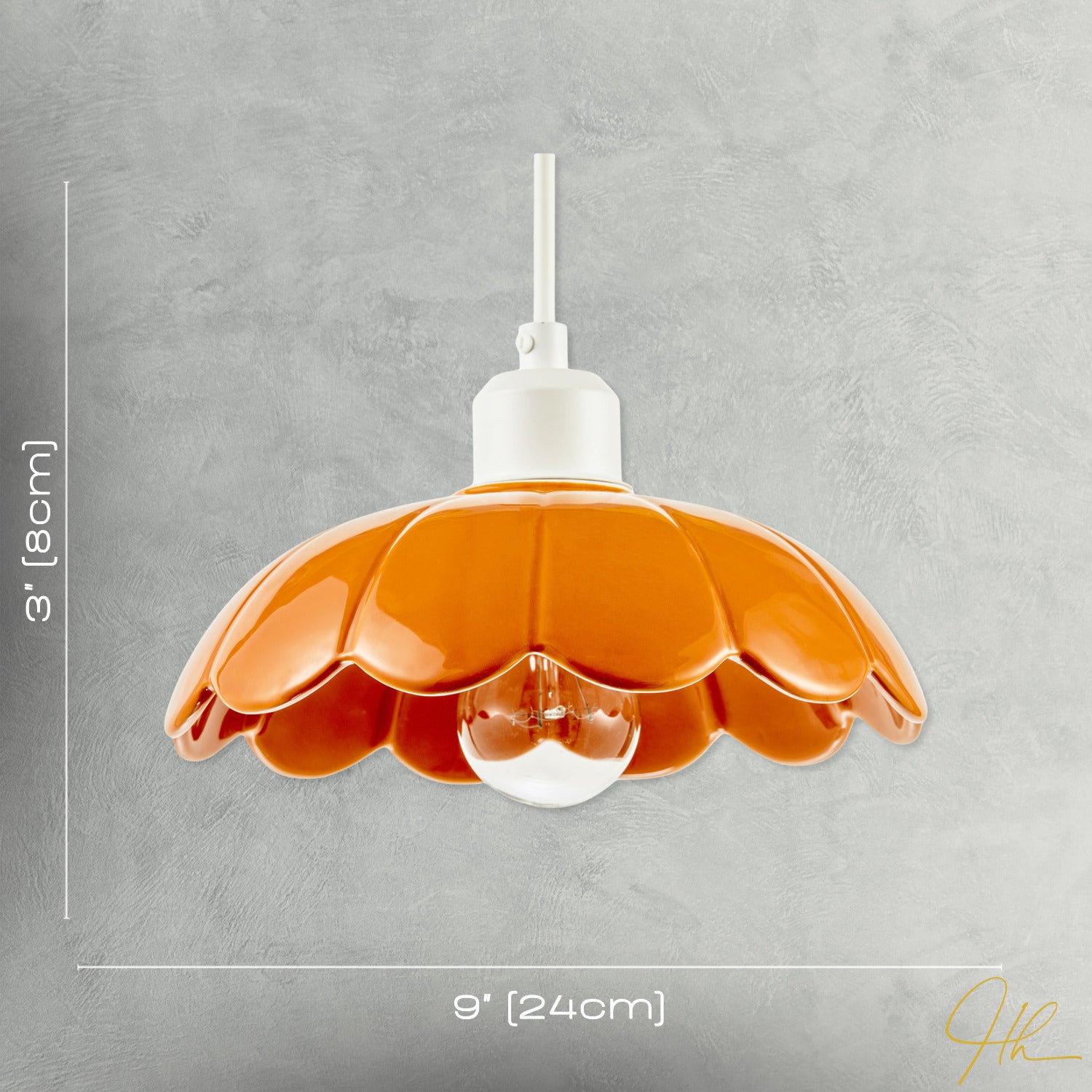 Modern Orange Gloss Ceramic Pendant Light Shade with Scallop Edge Image 7