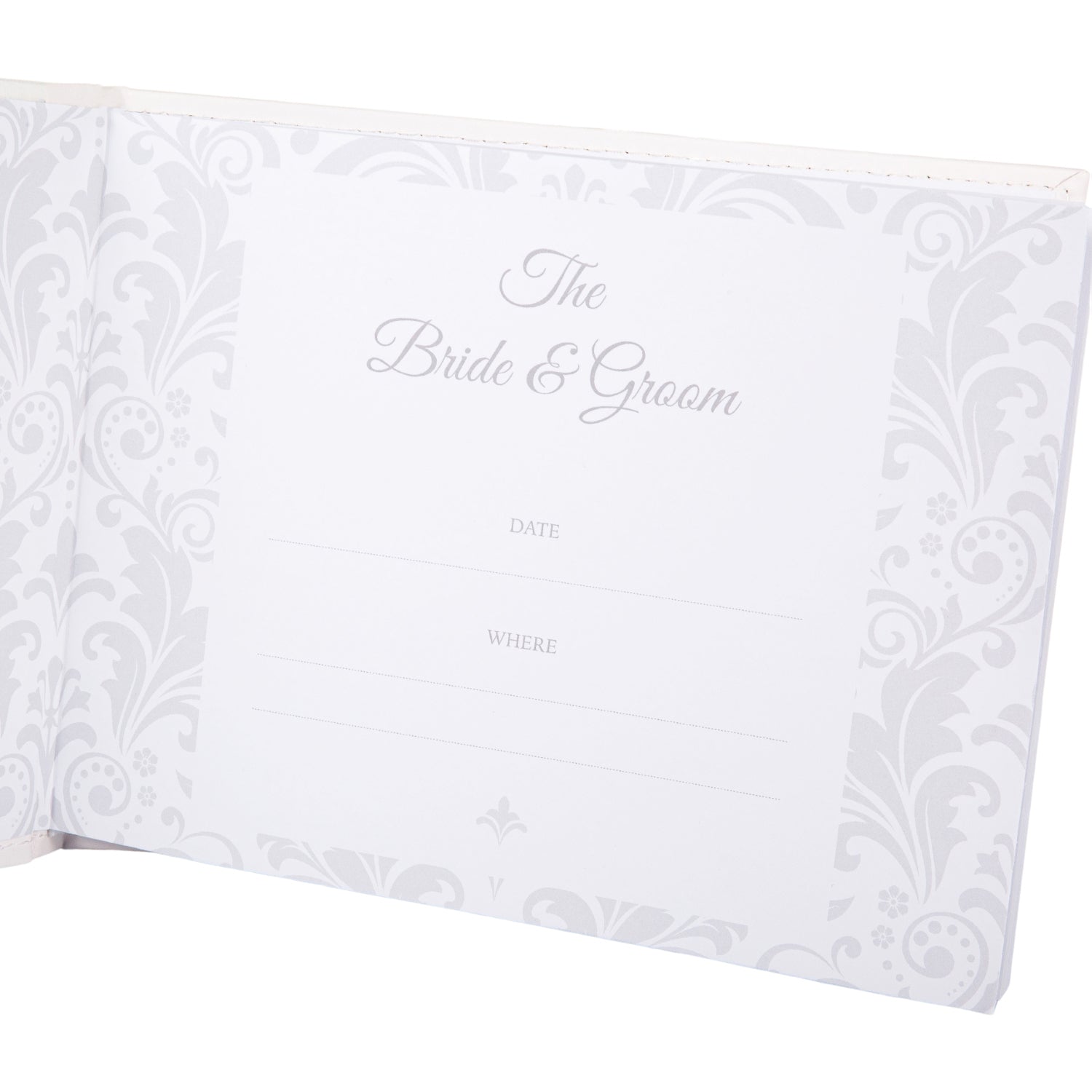 Modern Wedding Day Guest Book with Pink Faux-Silk Roses and Silver Double Rings Image 2