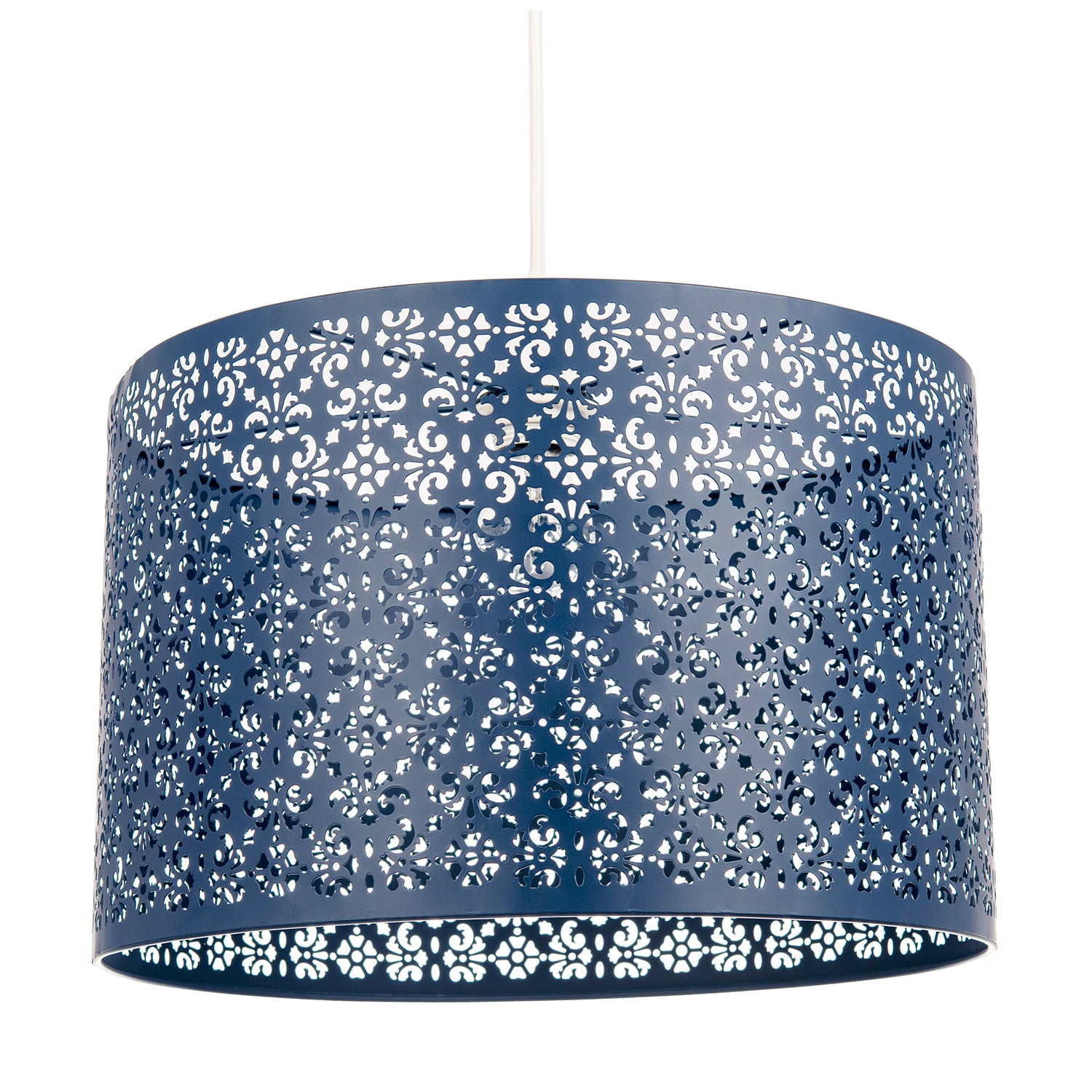 Moroccan Designed Large Midnight Blue Pendant Shade with Floral Decor Image 1