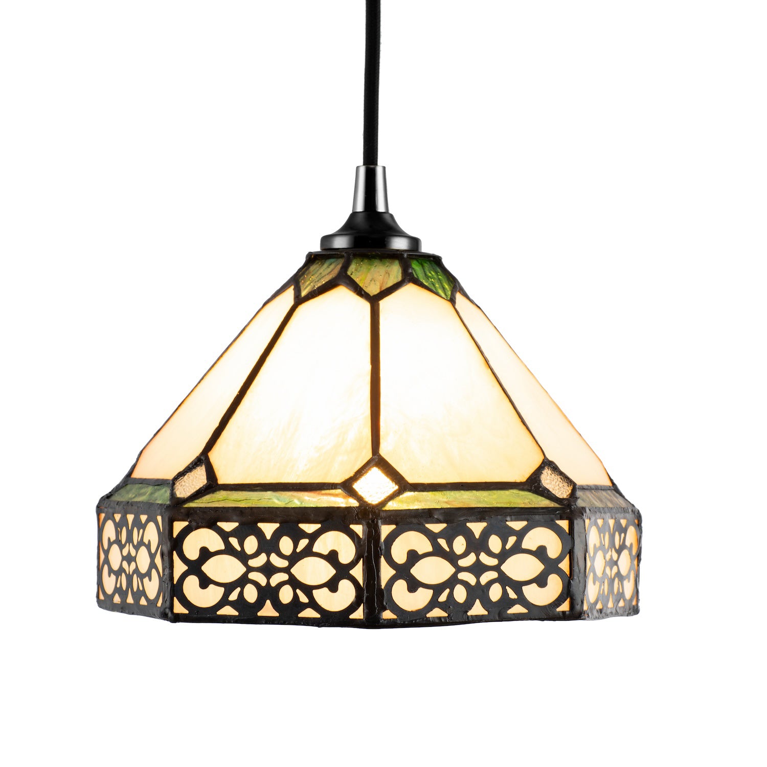 Classic 1920s Shabby Chic Pendant Light Shade with Metal Scrollwork Decoration Image 2