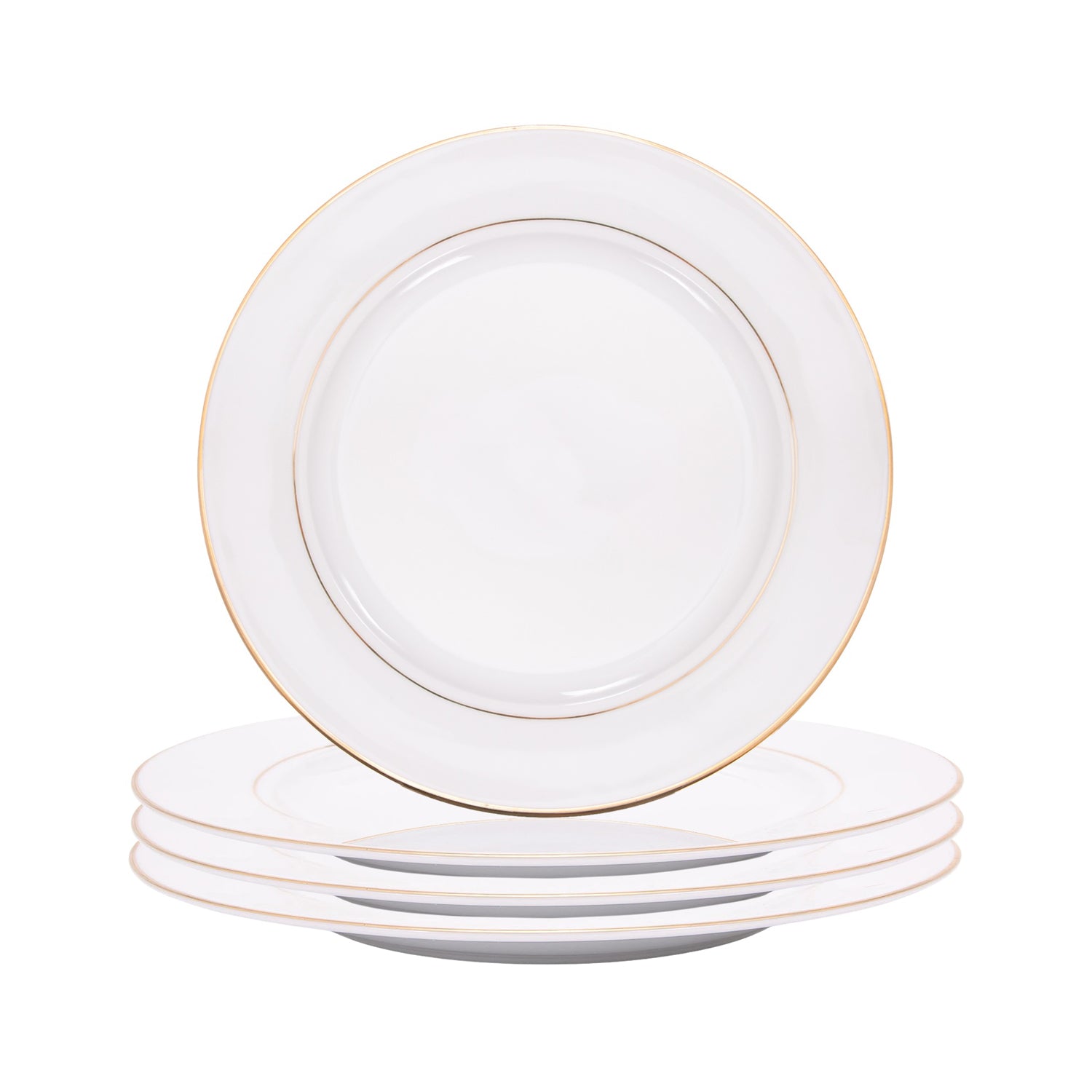 Set of 4 White Ceramic Side Plates with Dual Shiny Gold Rims - Durable & Elegant Image 1