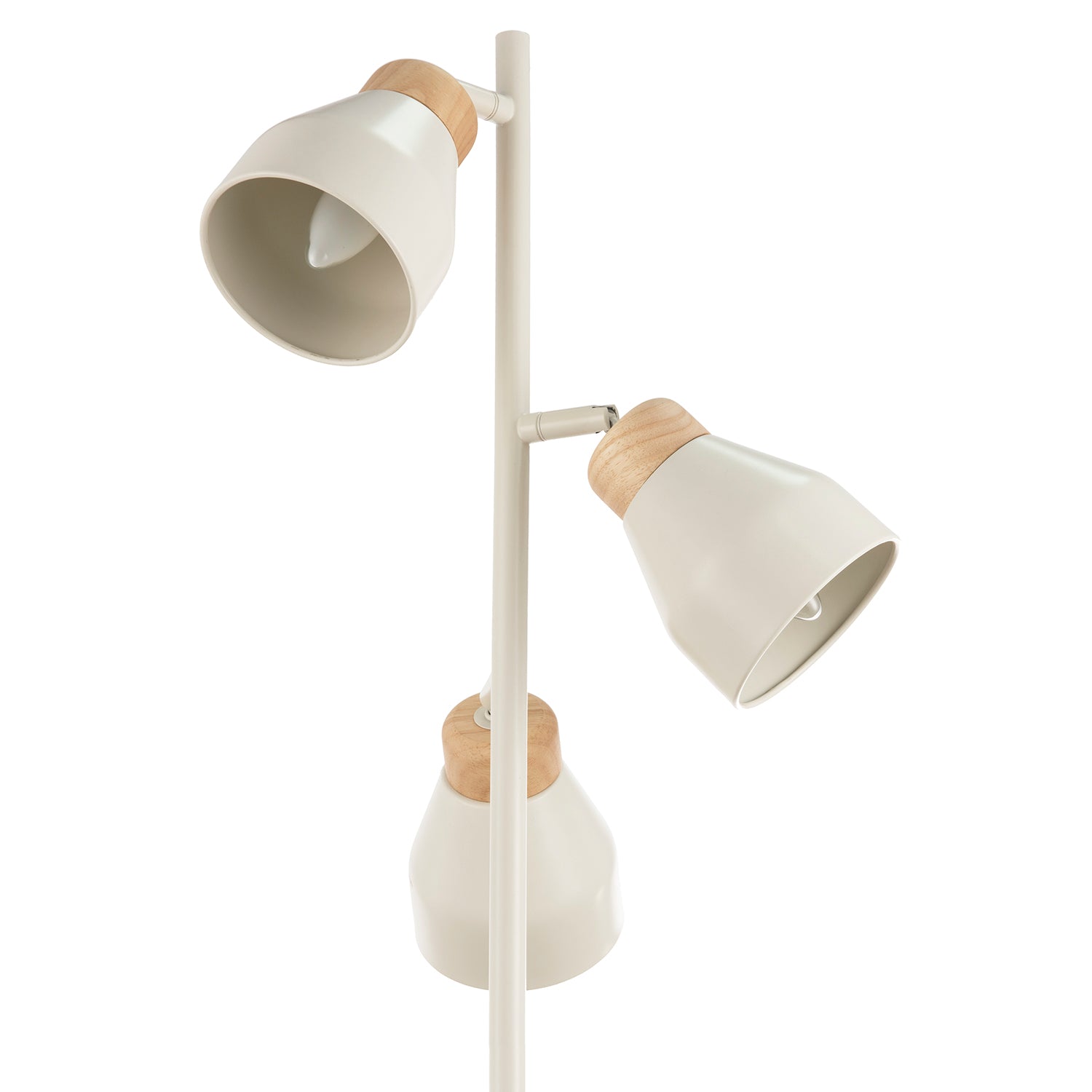 Muted Dove Grey Scandinavian Triple Spot Floor Lamp with Wooden Trim Image 4