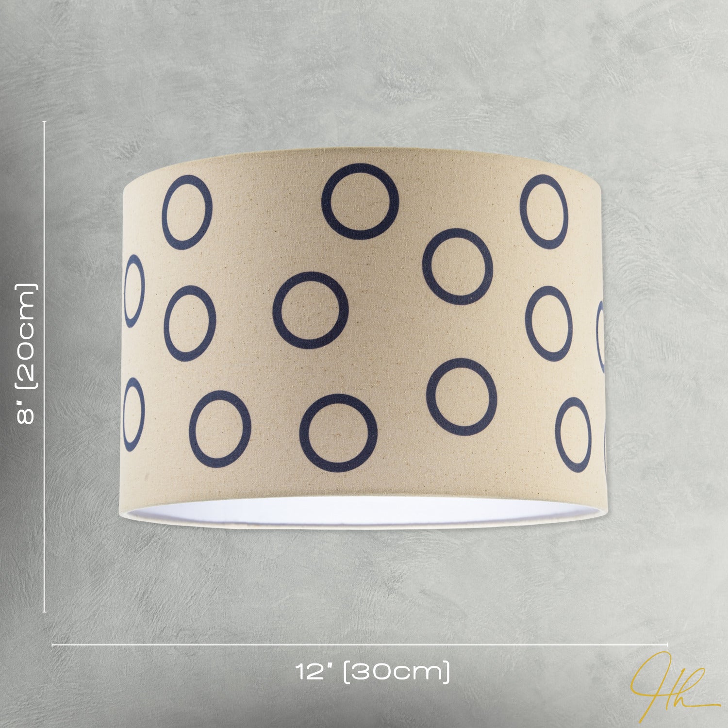 Midnight Navy Blue Open Circle Pattern Linen Fabric Drum Lamp Shade Image 7