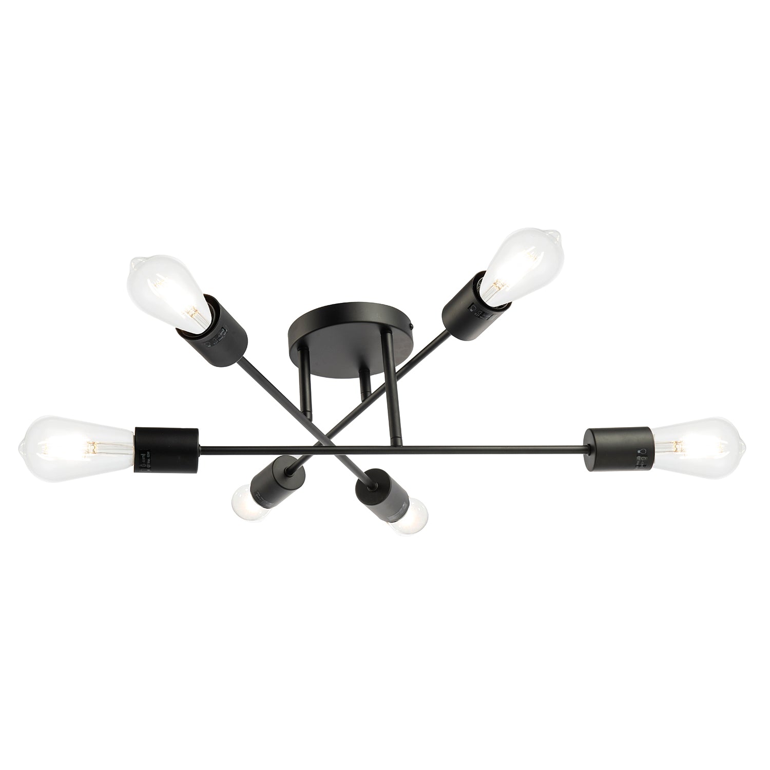 Industrial Designer Styled Mat Black Ceiling Light with Straight Metal Arms Image 1