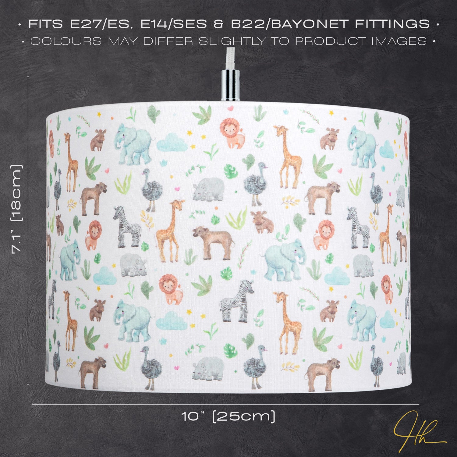 Safari Themed White Cotton Lamp Shade with Hand Drawn Pastel Coloured Animals Image 7