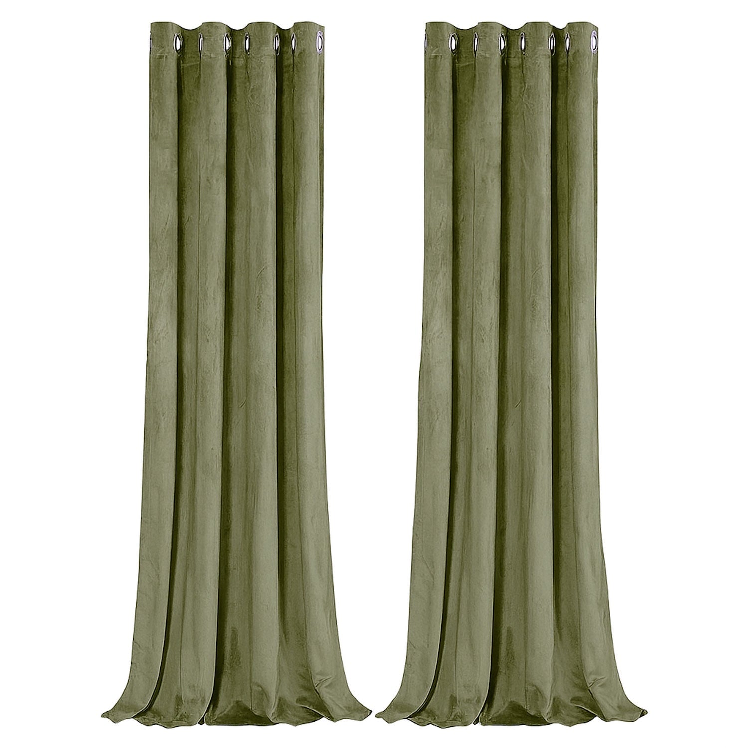 Olive Green Velvet Blackout Eyelet Curtains - 46x63 Inch Drop - Pair Image 1