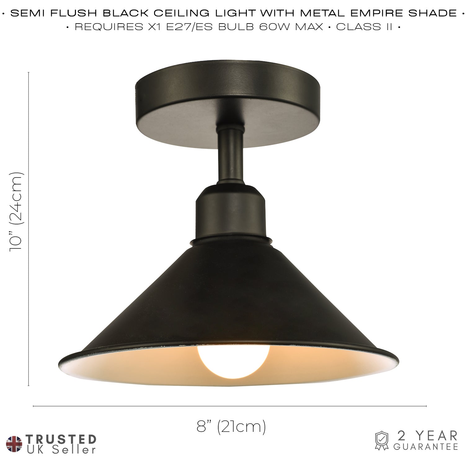 Industrial Retro Compact Light Fitting in Mat Black with Cone Shaped Round Shade Image 5