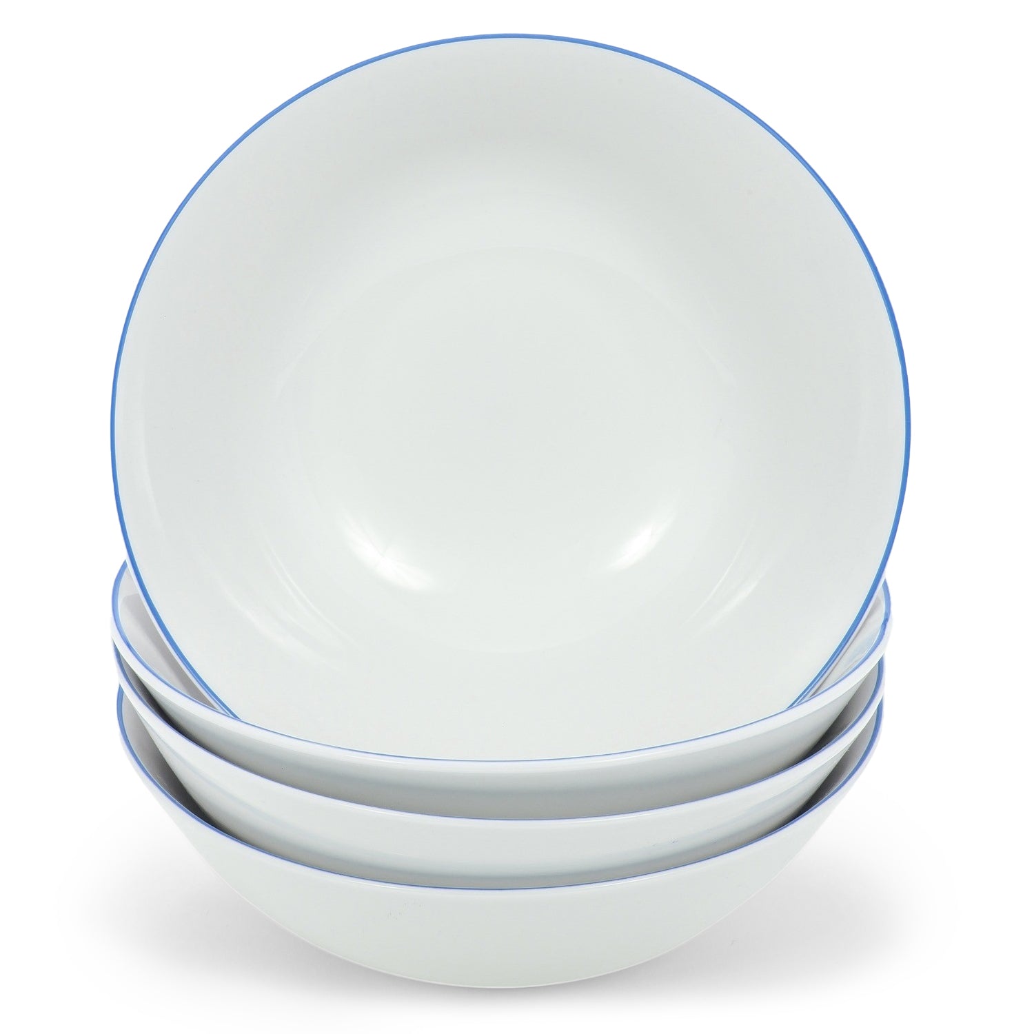 Set of 4 White Ceramic Dinner Bowls with Elegant Blue Rim - Durable & Stylish Image 1