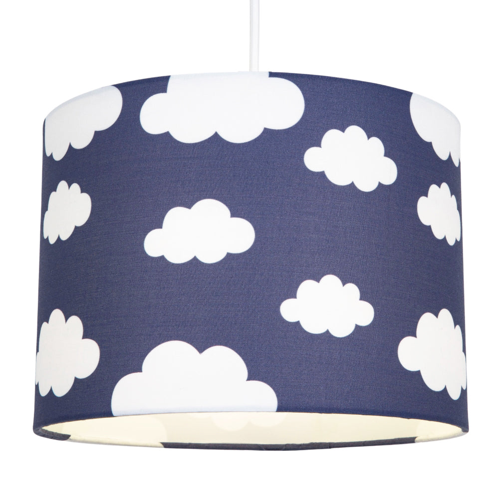 White Clouds Children's/Kids Blue Cotton Fabric Bedroom Lamp or Pendant Shade Image 2