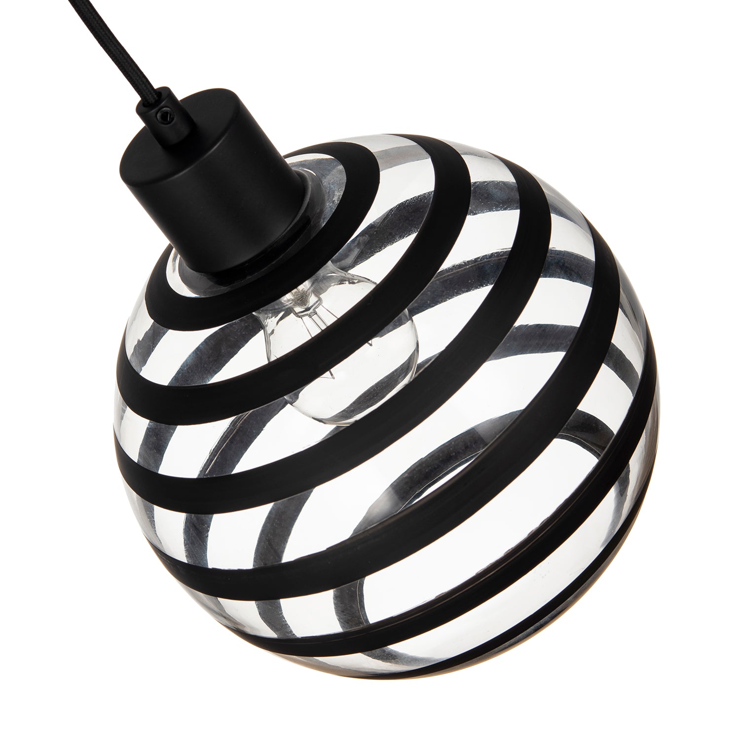 Modern Round Glass Pendant Light Shade with Black Horizontal Bands Image 3