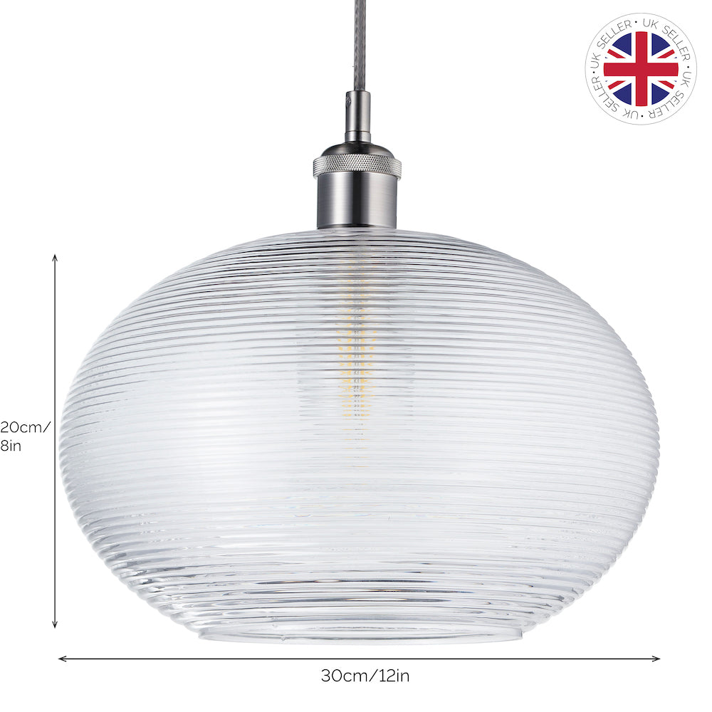 Contemporary Clear Ribbed Spiral Glass Easy Fit Drum Shaped Pendant Light Shade Image 7