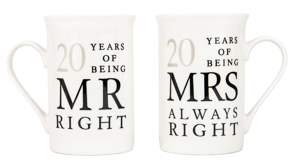 Ivory White 20th Anniversary Mr Right & Mrs Always Right Ceramic Mug Gift Set Image 1