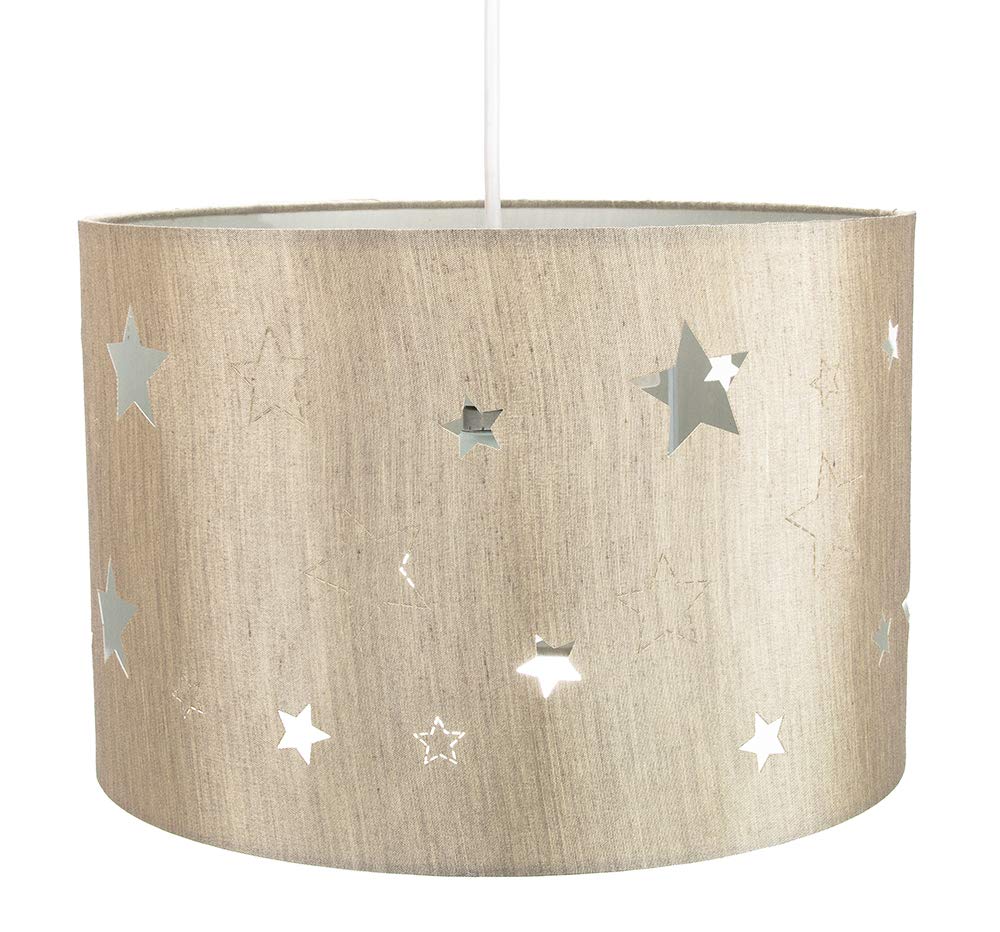 Contemporary Beige Linen Childrens/Kids Pendant/Lamp Shade with Laser Cut Stars Image 4