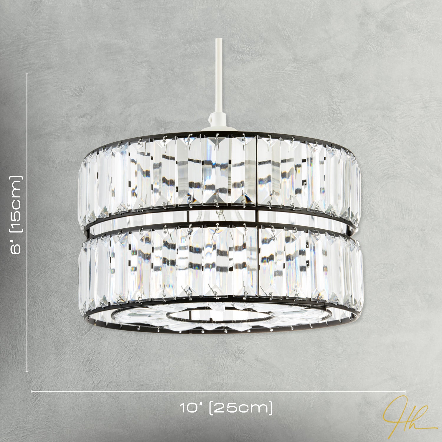 Chic Double Tier Black Pendant Light Shade with Rows of Acrylic Prisms Image 7