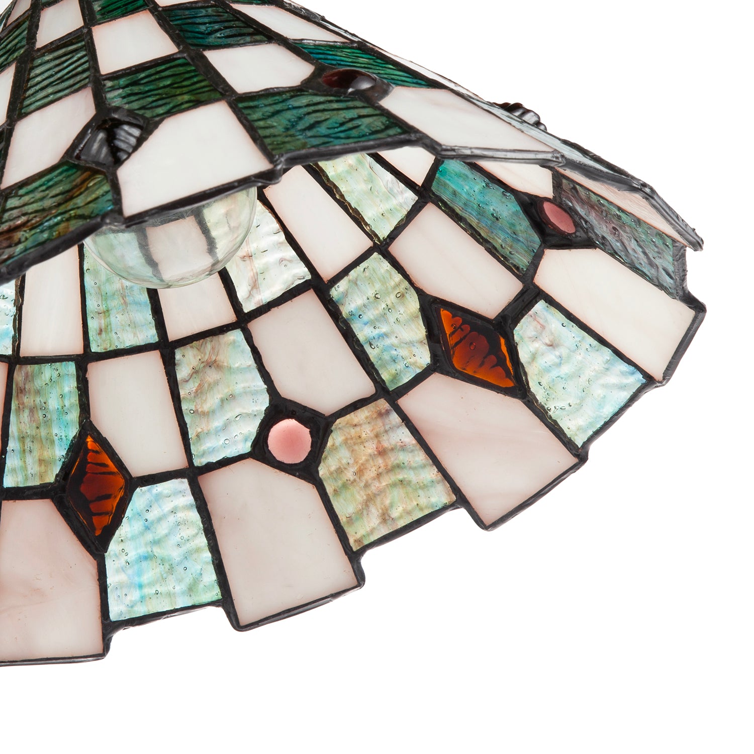 Emerald Green and Opal White Tiffany Pendant Shade with Ruby Red Beads Image 5