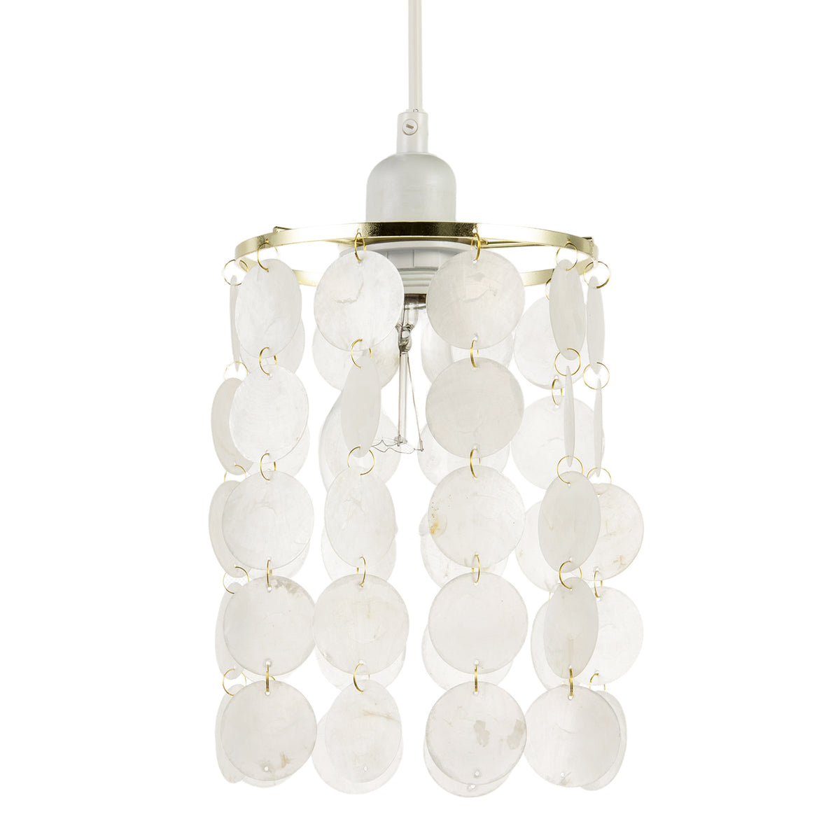 Pendant Light Shade with Cascading Natural Capiz Style Shell Discs Image 1