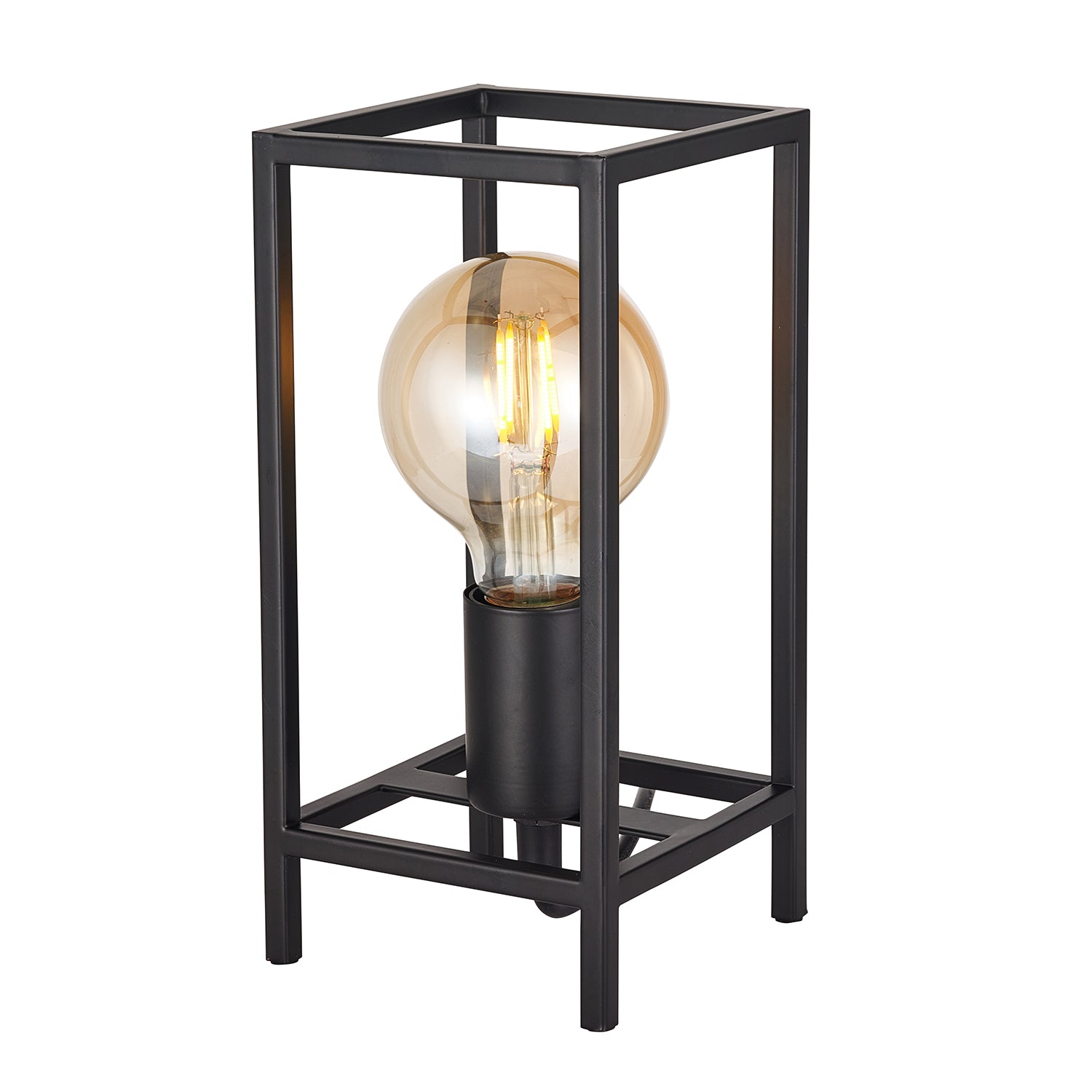 Vintage and Industrial Style Matte Black Table Lamp with Rectangular Cage Design Image 1