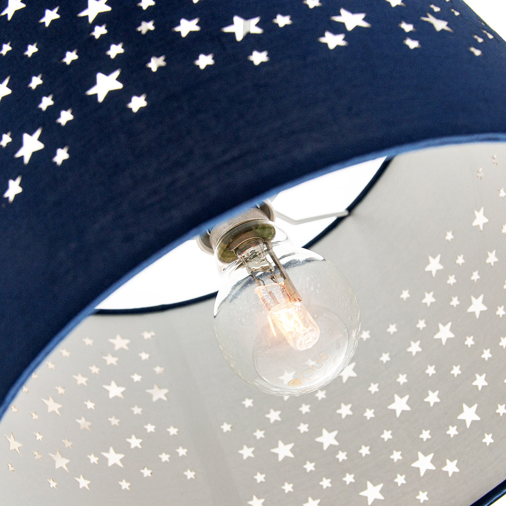 Stars Decorated Children/Kids Midnight Blue Cotton Bedroom Pendant or Lamp Shade Image 2