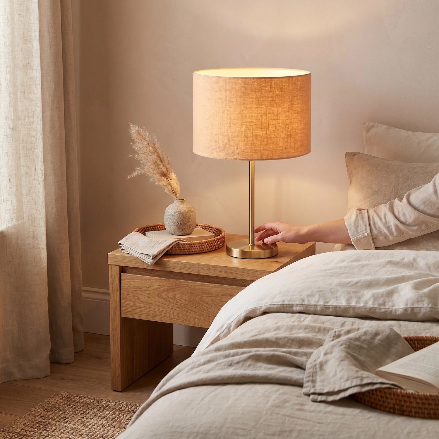 Designer Soft Apricot Cream Textured Linen Fabric Circular Lamp Shade Image 6
