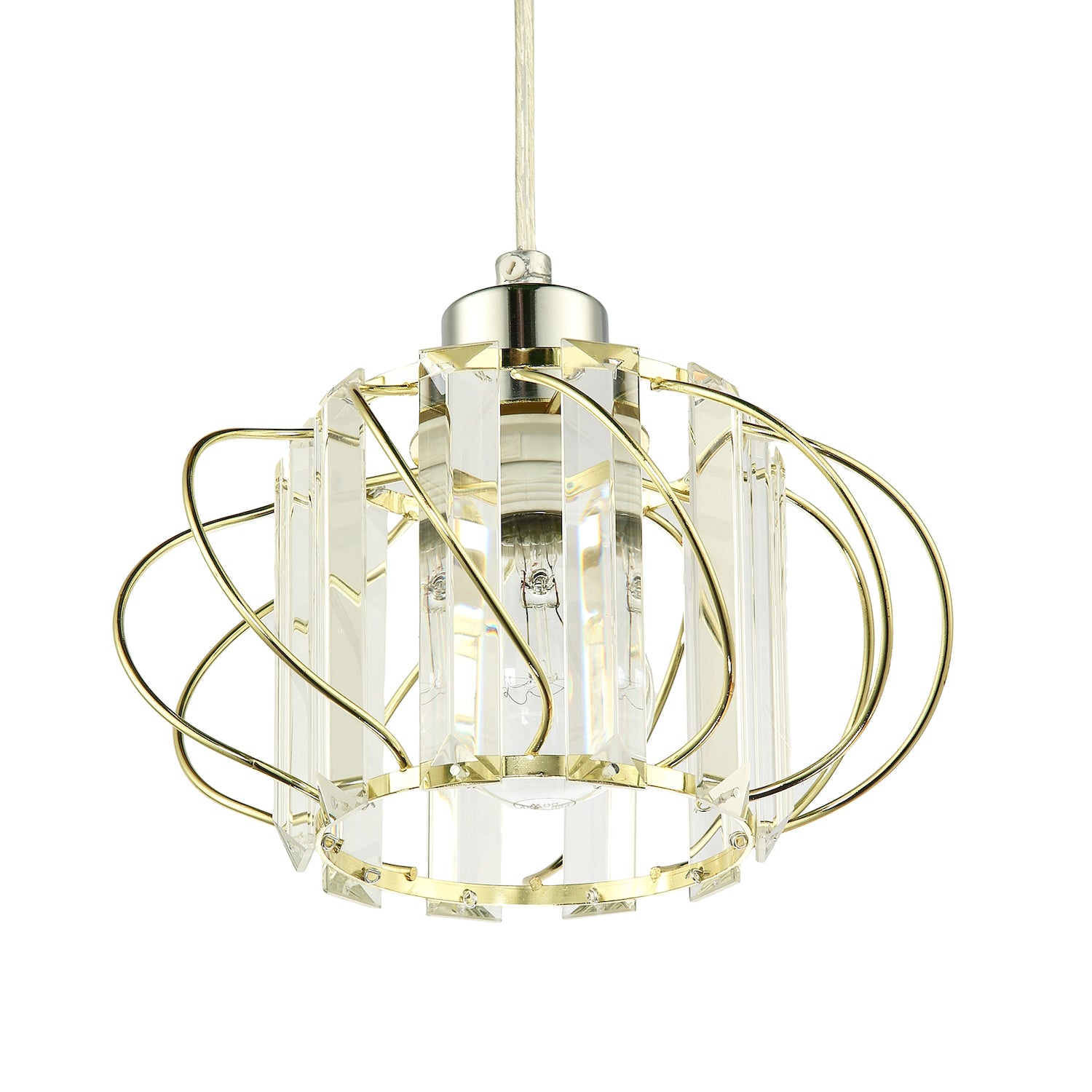 Modern Pendant Lamp Shade with Clear Acrylic Rectangular Prims and Gold Frame Image 4