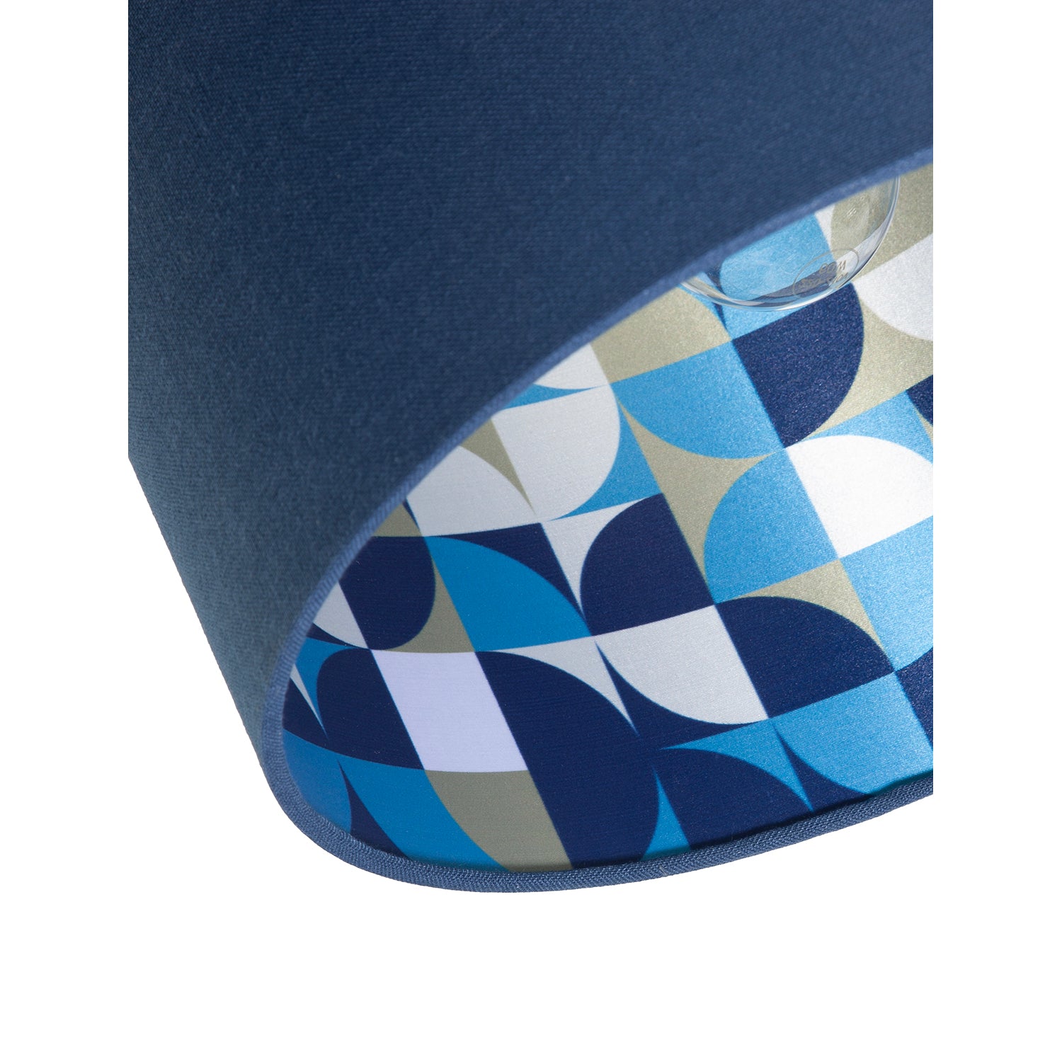 Designer Midnight Blue Linen Lamp Shade with Geometric Pattern Lining Image 3