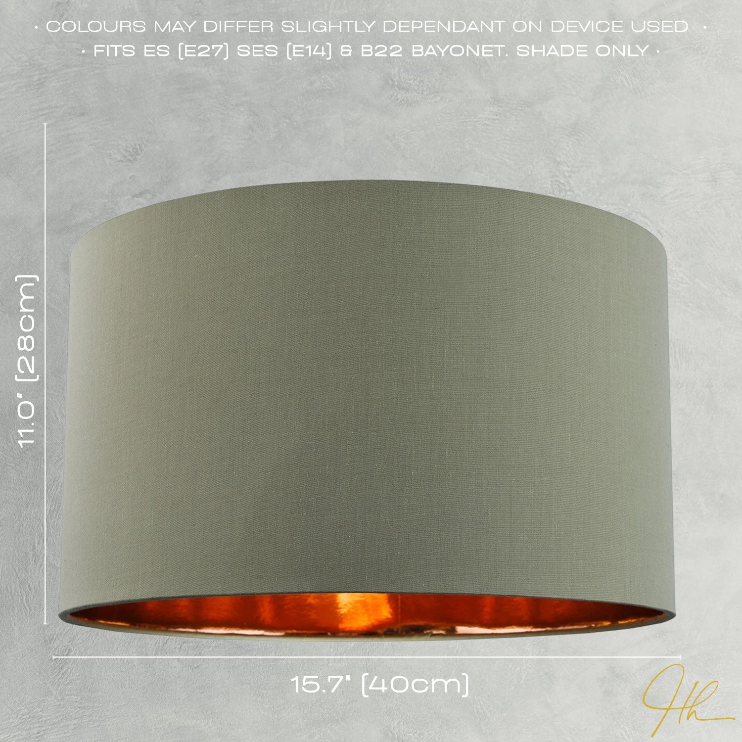 Olive Green Cotton 16" Floor/Pendant Lampshade with Shiny Copper Inner Image 4