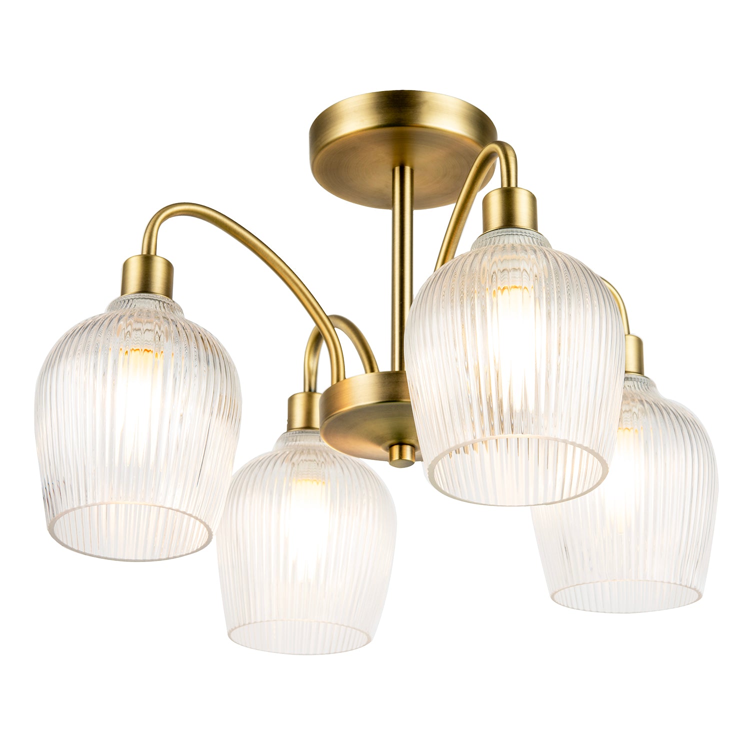 Classy Antique Brass Ceiling Light with Clear Ribbed Glass Shades Image 4