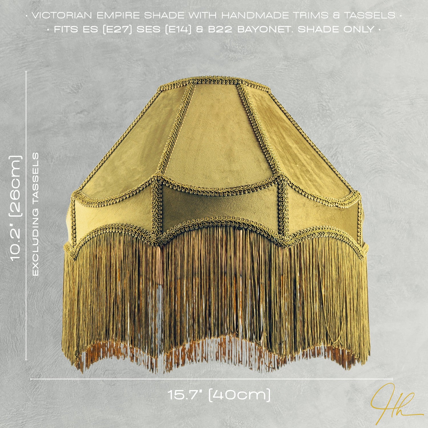 Traditional Victorian Empire 40cm Shade in Olive Green with Tassels Image 7