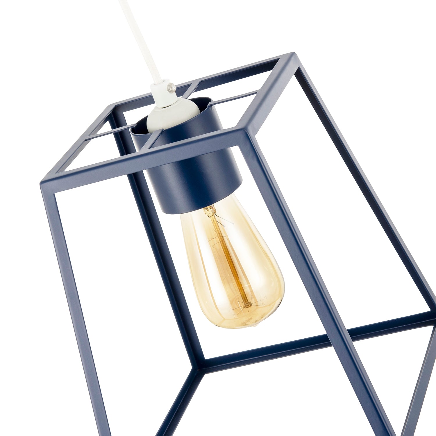 Industrial Lantern Lamp Shade in Navy Blue with Square Top and Bottom Image 3