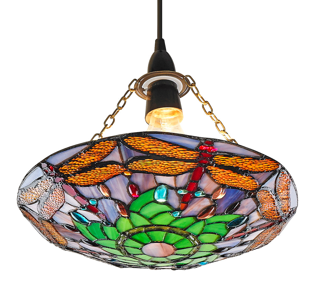 Traditional Multi-Coloured Dragonfly Tiffany Glass Pendant Shade Image 1